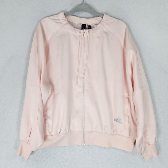 Adidas Jacket Womens 1X Pink Glam On Bomber Full Zip Lightweight Windbreaker - Picture 1 of 16